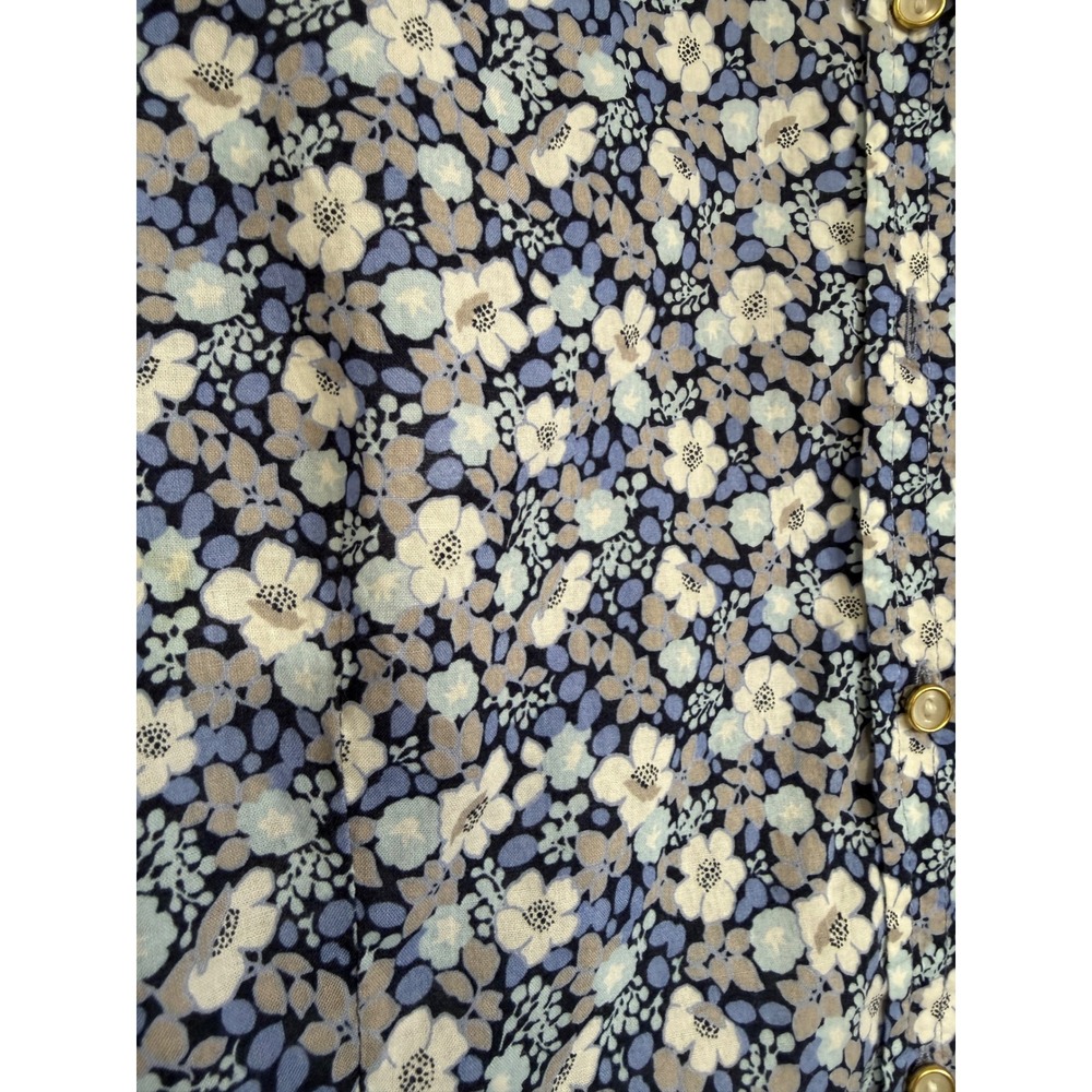 IZOD Womens Floral Button Down Shirt Blue White Long Sleeve XL Gold Rim Buttons - Picture 9 of 9